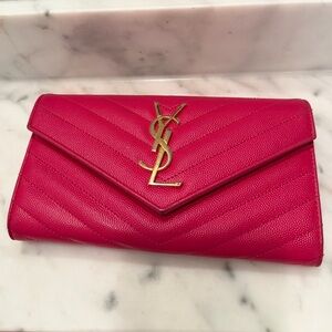Yves Saint Laurent Quilted Leather Wallet - Fuchsia